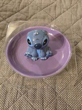 Disney Blue Stitch Ceramic Ring Dish on Lavender Tray